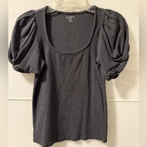 LOFT Charcoal Puff Sleeve Blouse